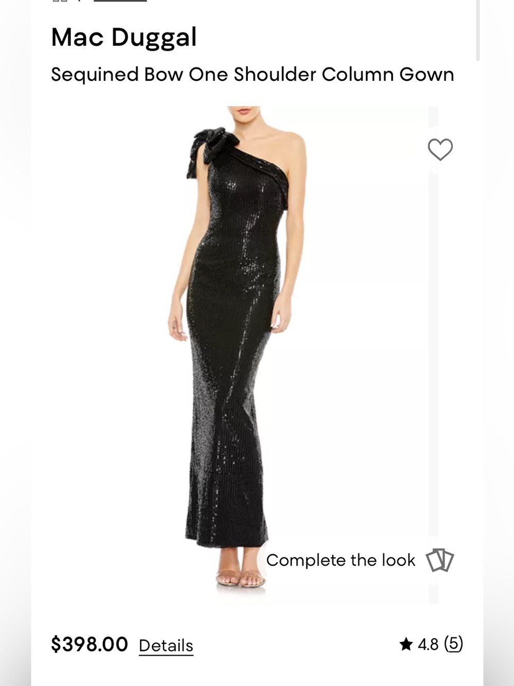Ieena for Mac Duggal Sequined Bow One Shoulder Black Column Gown Size 2.NWT